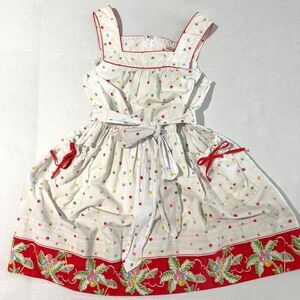 VTG 70s Girls White & Red Dot Palm Tree Sundress, 10, Square neck